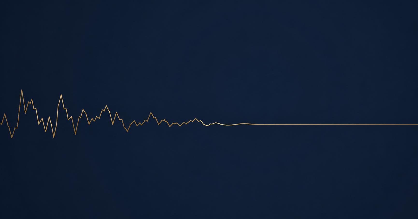 A jagged gold line spiking wildly on a navy background that settles into a calm, steady line on the right.